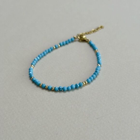 Turquoise and Gold Beaded Bracelet #1777 - Picture 4 of 4